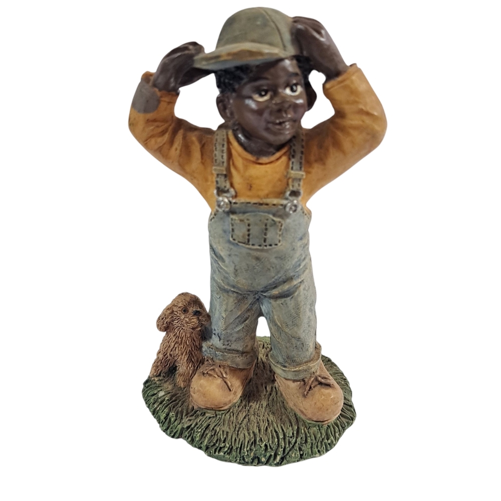 Vintage Young's African American Boy Figurine With Dog 1991